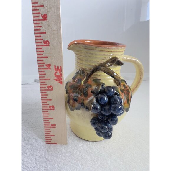 Small French Pottery Pitcher With 3-D Grapes Made in France 5"H Holds 12 oz - Picture 6 of 8